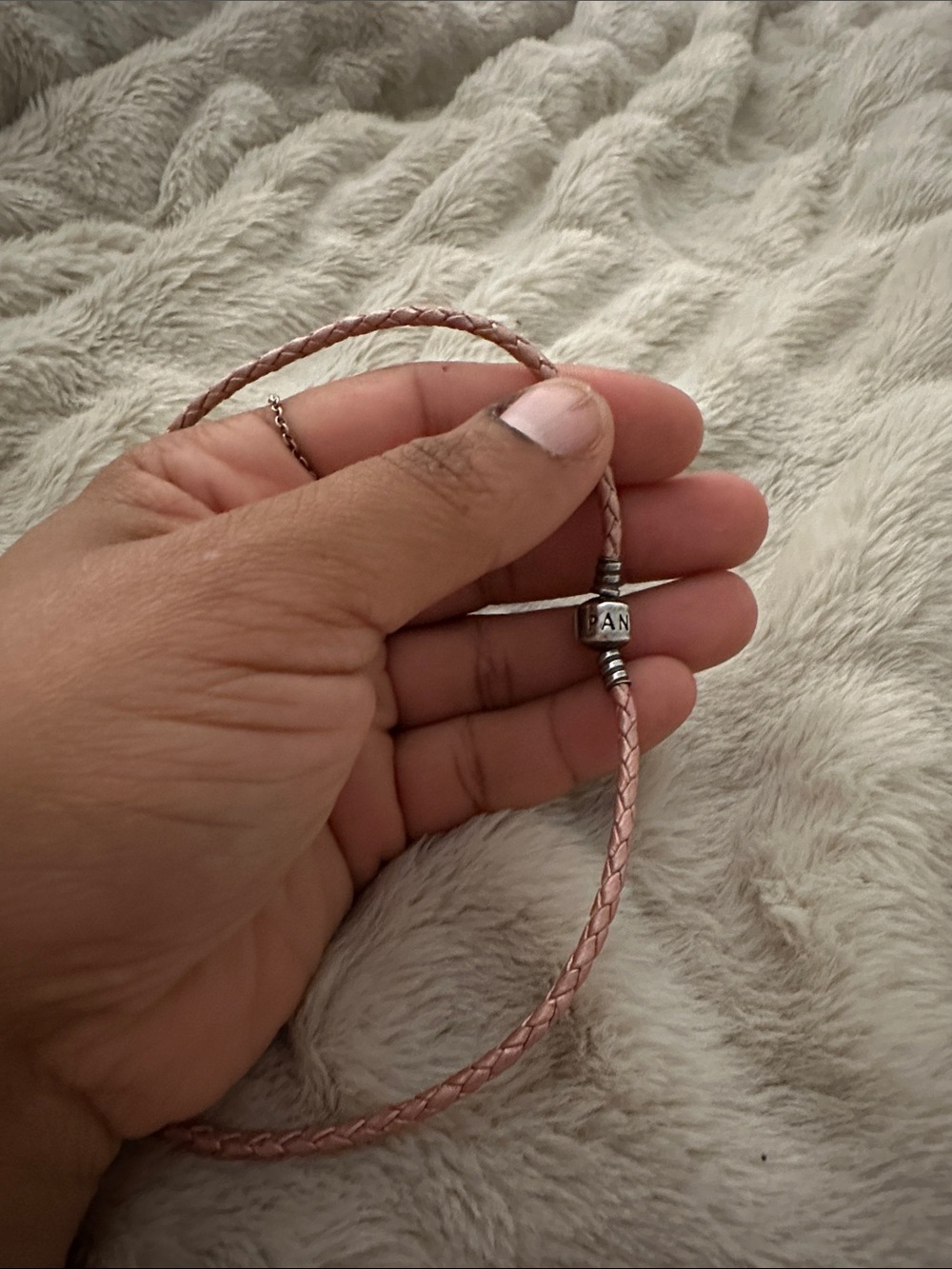 Pandora Rose Pink Braided Leather Charm Bracelet with Silver Clasp